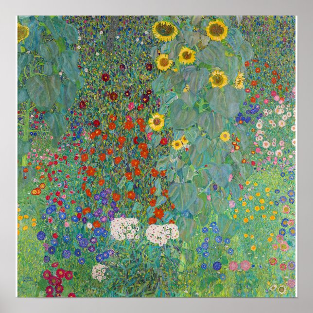 Gustav Klimt - Garten mit Sonnenblumen Poster (Vorne)