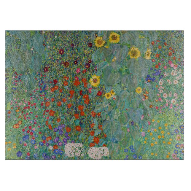 Gustav Klimt - Garten mit Sonnenblumen Schneidebrett (Vorderseite)