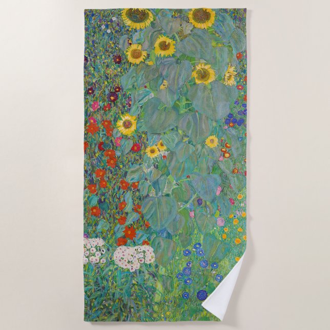 Gustav Klimt - Garten mit Sonnenblumen Strandtuch (Vorderseite)