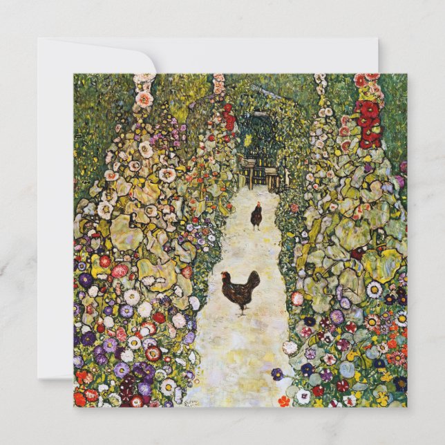 Gustav Klimt - Gartenweg über Hühner Dankeskarte (Vorderseite)