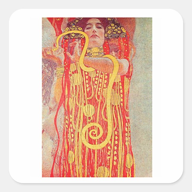 Gustav Klimt, Hygieia, Jugendstil Quadratischer Aufkleber (Vorderseite)
