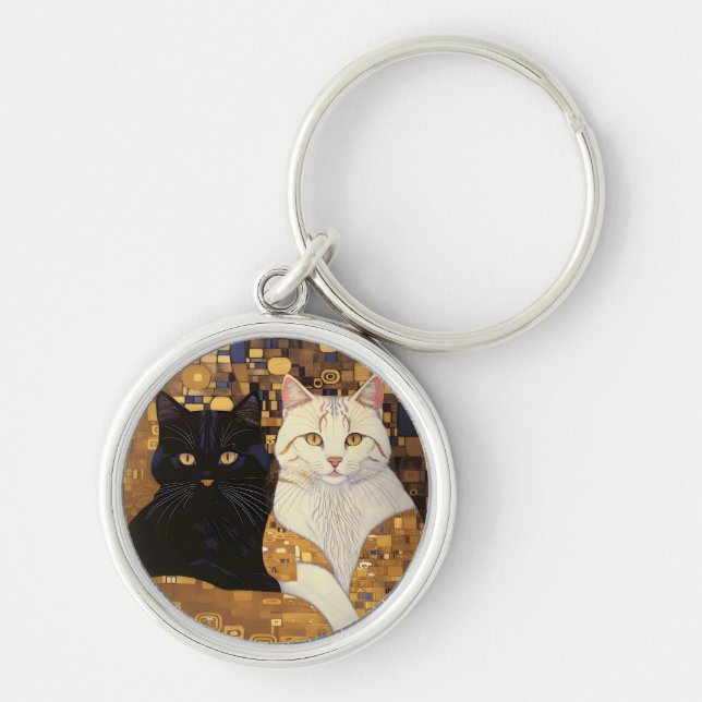 Gustav Klimt Inspirierte zwei Katzen im Bett Schlüsselanhänger (Vorne)