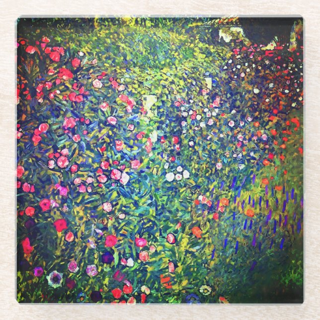 Gustav Klimt Italienischer Garten Glasuntersetzer (Vorderseite)