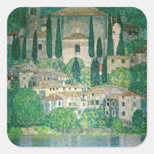 Gustav Klimt - Kirche in Cassone Quadratischer Aufkleber