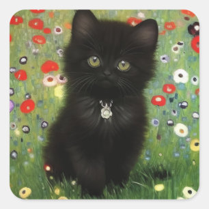 Gustav Klimt Kitten Quadratischer Aufkleber