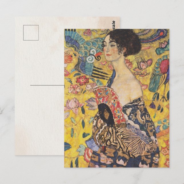 Gustav Klimt-Lady mit einem Fan | Postkarte (Vorne/Hinten)