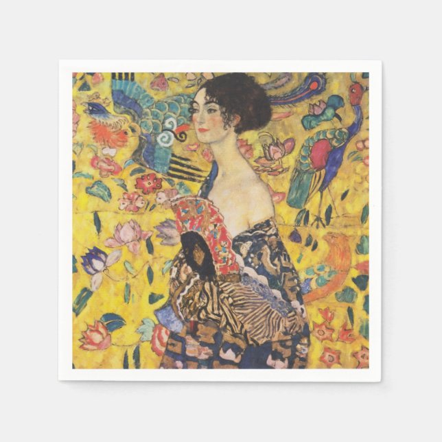 Gustav Klimt Lady mit Fan Art Nouveau Malerei Serviette (Vorderseite)