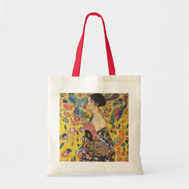 Gustav Klimt Lady mit Fan Art Nouveau Malerei Tragetasche (Vorne)