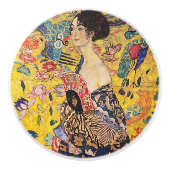 Gustav Klimt - Lady mit Fan Keramikknauf (Vorderseite)