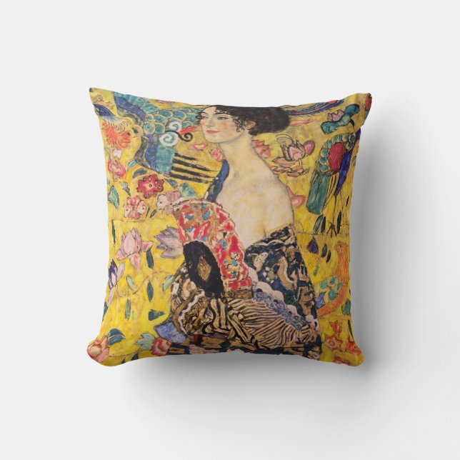Gustav Klimt - Lady mit Fan Kissen (Vorderseite)