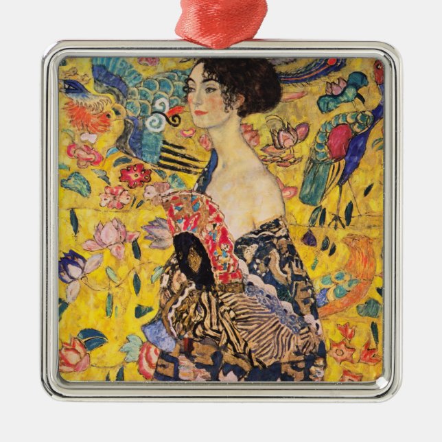 Gustav Klimt - Lady mit Fan Ornament Aus Metall (Vorne)