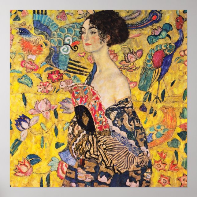 Gustav Klimt - Lady mit Fan Poster (Vorne)