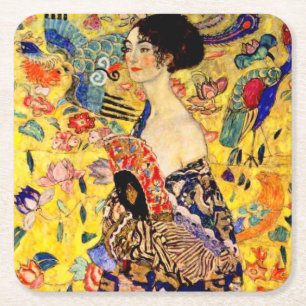 Gustav Klimt Lady mit Fan Rechteckiger Pappuntersetzer