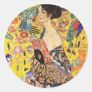 Gustav Klimt Lady mit Fan Runder Aufkleber