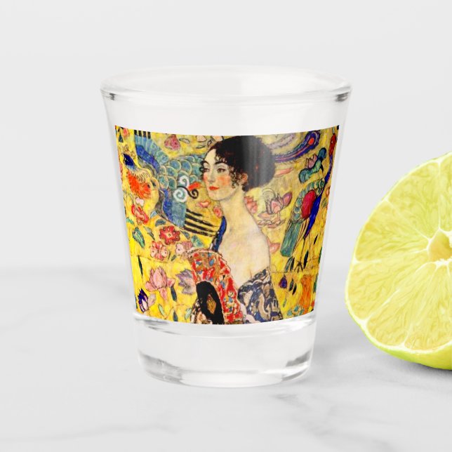 Gustav Klimt Lady mit Fan Schnapsglas (Vorderseite)