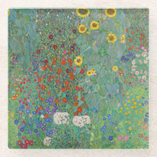Gustav Klimt - Landgarten mit Sonnenblumen Glasuntersetzer