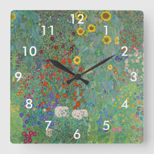 Gustav Klimt - Landgarten mit Sonnenblumen Quadratische Wanduhr