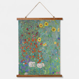 Gustav Klimt - Landgarten mit Sonnenblumen Wandteppich Mit Holzrahmen