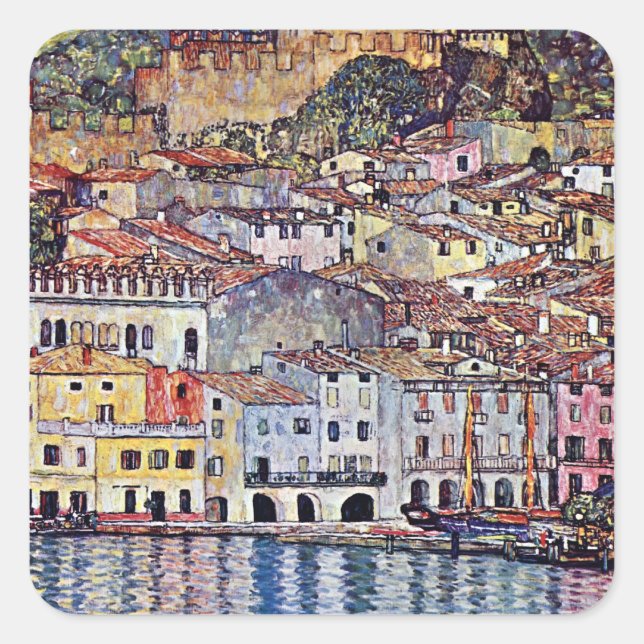 Gustav Klimt - Malcesine am Gardasee Italien Quadratischer Aufkleber (Vorderseite)