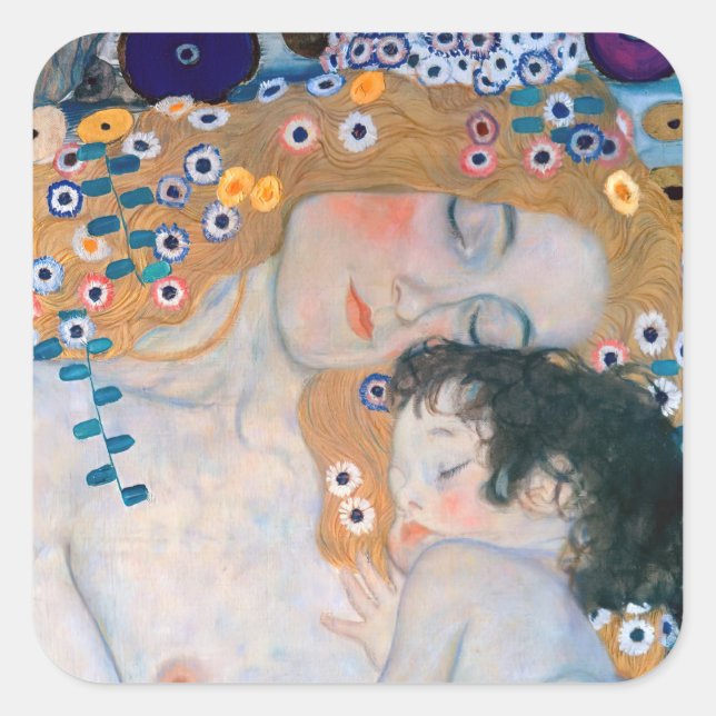 Gustav Klimt - Mutter und Kind Quadratischer Aufkleber (Vorderseite)