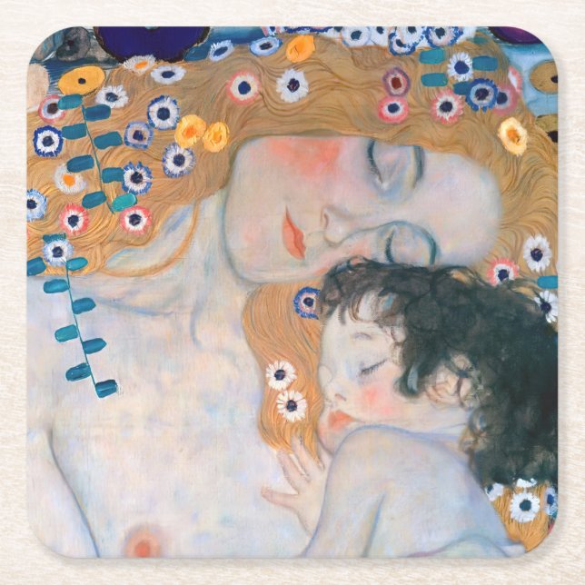 Gustav Klimt - Mutter und Kind Rechteckiger Pappuntersetzer (Vorderseite)