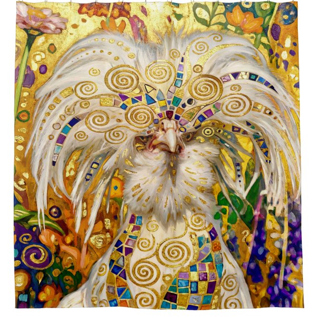 Gustav Klimt Polish Chicken in Flower Garden Duschvorhang (Vorderseite)