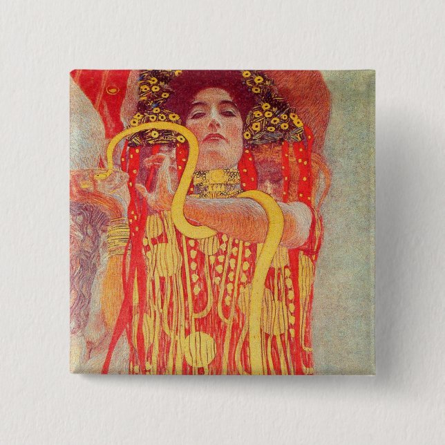 Gustav Klimt Red Woman Gold Schlangen Malerei Button (Vorderseite)