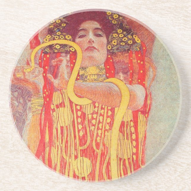 Gustav Klimt Red Woman Gold Schlangen Malerei Getränkeuntersetzer (Vorne)