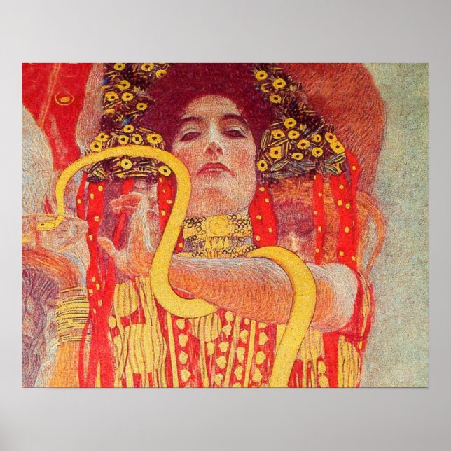 Gustav Klimt Red Woman Gold Schlangen Malerei Poster (Vorne)