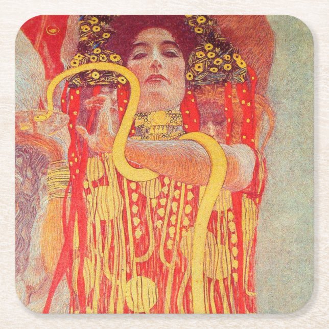 Gustav Klimt Red Woman Gold Schlangen Malerei Rechteckiger Pappuntersetzer (Vorderseite)
