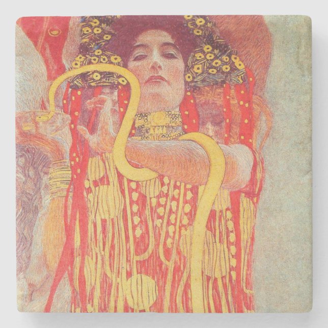 Gustav Klimt Red Woman Gold Schlangen Malerei Steinuntersetzer (Vorderseite)