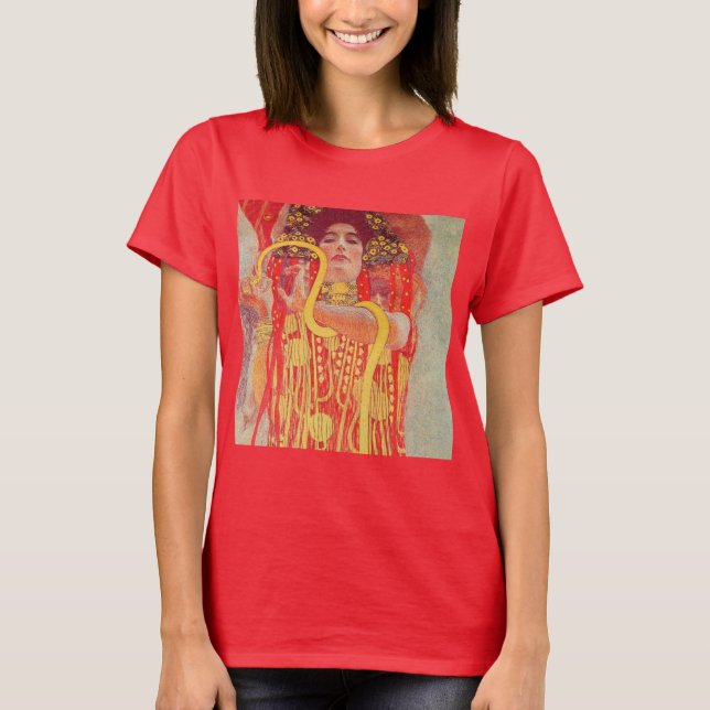Gustav Klimt Red Woman Gold Schlangen Malerei T-Shirt (Vorderseite)