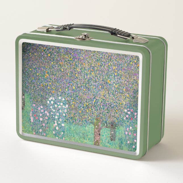 Gustav Klimt - Rosenbüsche unter den Bäumen Metall Brotdose (Vorderseite)