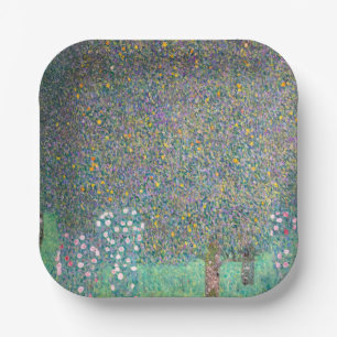 Gustav Klimt - Rosenbüsche unter den Bäumen Pappteller
