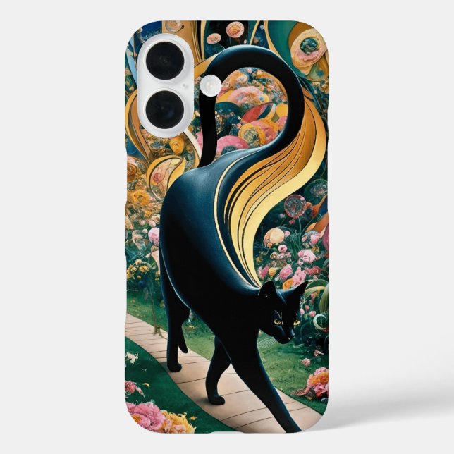 Gustav Klimt Schwarze Katze Im Blumengarten, Katze iPhone 16 Hülle (Rückseite)