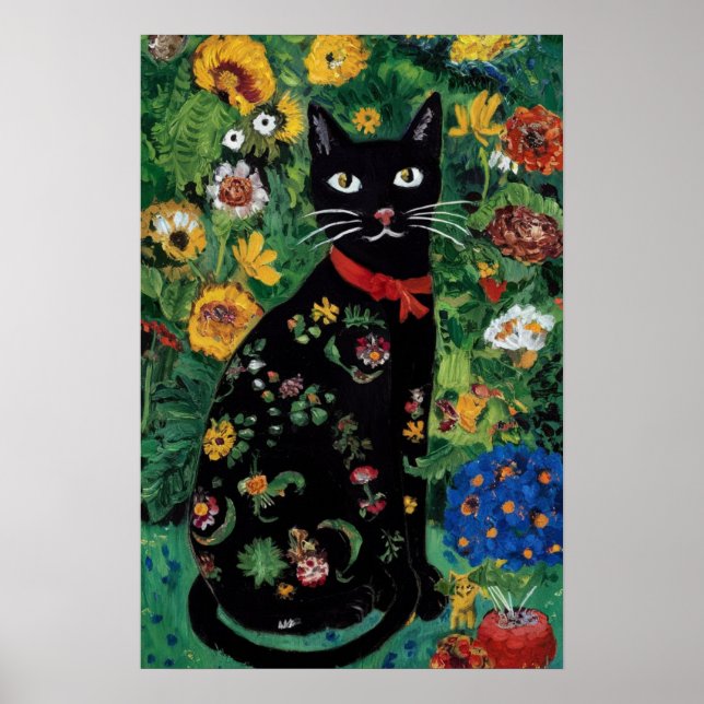 Gustav Klimt Schwarze Katze Im Blumengarten, Katze Poster (Vorne)