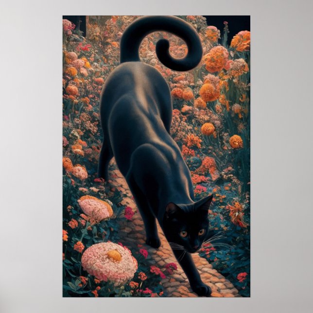 Gustav Klimt Schwarze Katze Im Blumengarten, Katze Poster (Vorne)