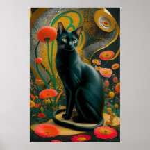 Gustav Klimt Schwarze Katze Im Blumengarten, Katze
