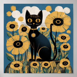 Gustav Klimt Schwarze Katze Im Blumengarten, Katze Poster