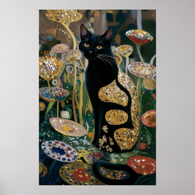 Gustav Klimt Schwarze Katze Im Blumengarten, Katze Poster (Vorne)