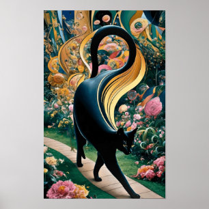 Gustav Klimt Schwarze Katze Im Blumengarten, Katze Poster