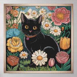 Gustav Klimt Schwarze Katze Im Blumengarten, Katze Poster