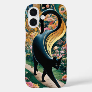 Gustav Klimt Schwarze Katze in einem Blumengarten, iPhone 16 Hülle