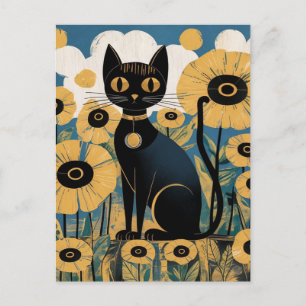 Gustav Klimt Schwarze Katze in einem Blumengarten, Postkarte