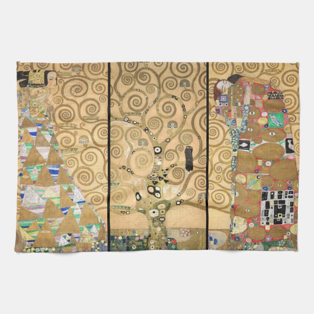 Gustav Klimt - Stoclet Frieze Tree of Life Geschirrtuch (Horizontal)