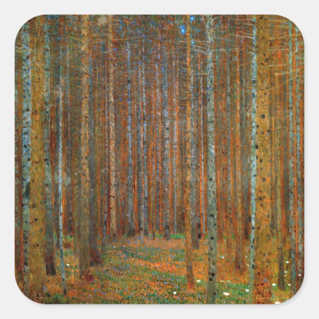 Gustav Klimt - Tannenwald Pinienwald Quadratischer Aufkleber (Vorderseite)