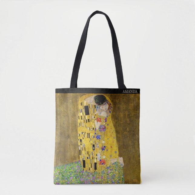 Gustav Klimt – The Kiss – Custom Text Tasche (Vorderseite)