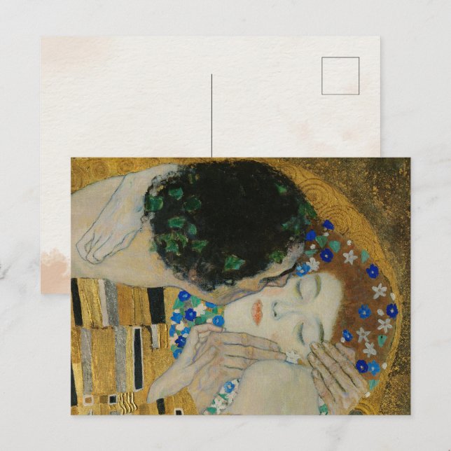 Gustav Klimt-The Kiss(Detail) | Gold Leaf Kunstwer Postkarte (Vorne/Hinten)