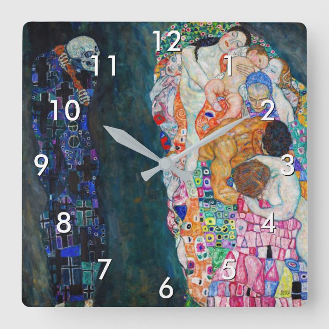 Gustav Klimt - Tod und Leben Quadratische Wanduhr (Vorderseite)