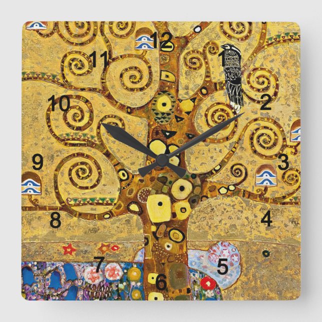 Gustav Klimt , “ Tree of life ” Quadratische Wanduhr (Vorderseite)